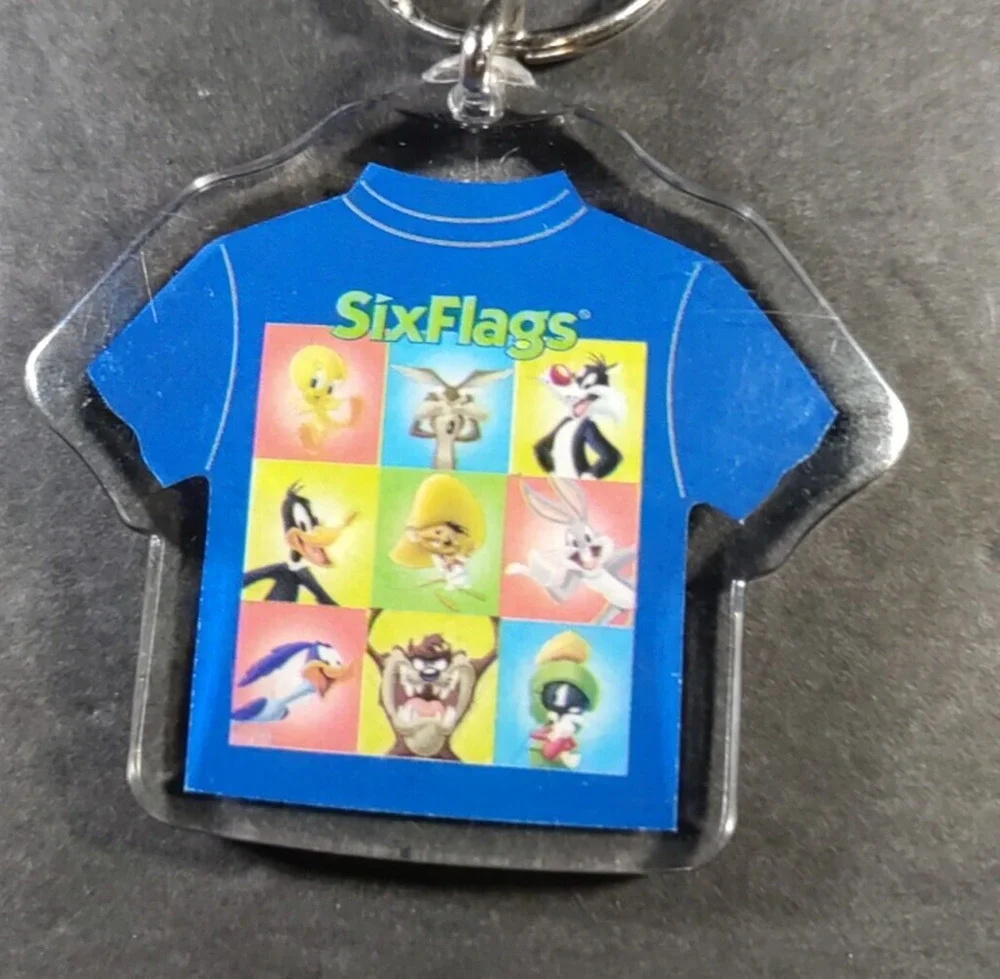 Six Flags Looney Toons T Shirt Keychain Acrylic