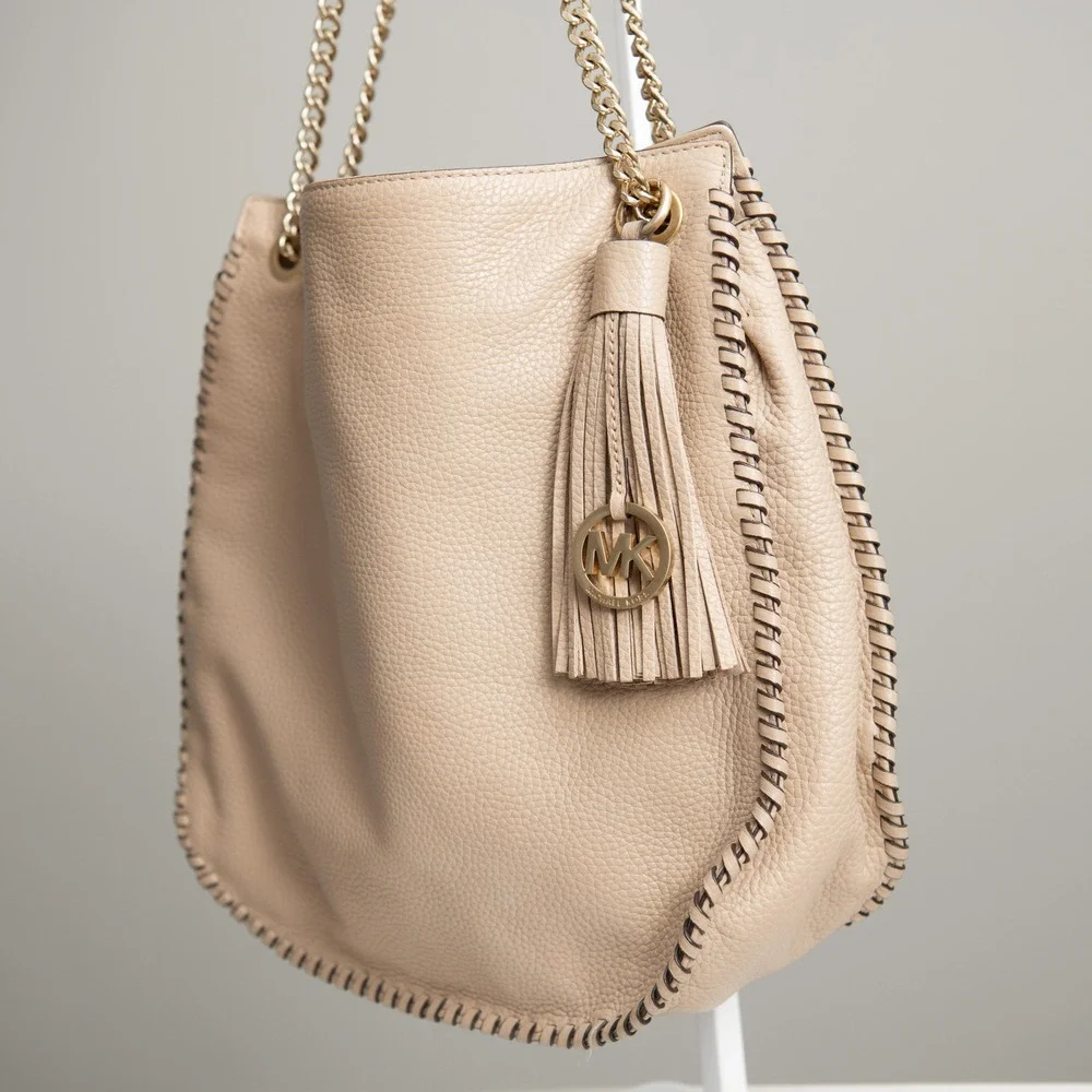 Michael Kors Whipped Chelsea Large Shoulder Bag Boho Chic Purse Whipstitch Chain