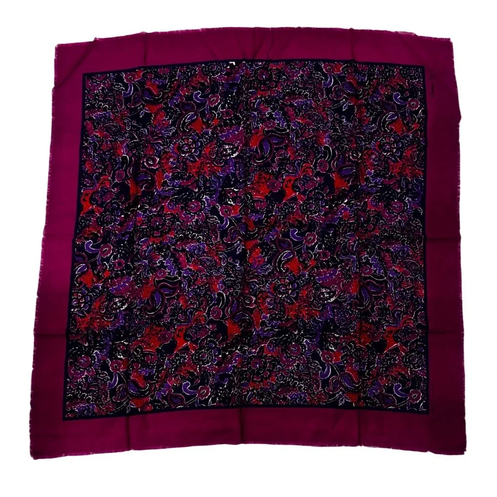 Christian Dior ECharpes Vintage Wool Scarf Magenta Fuscia Paisley Japan 35
