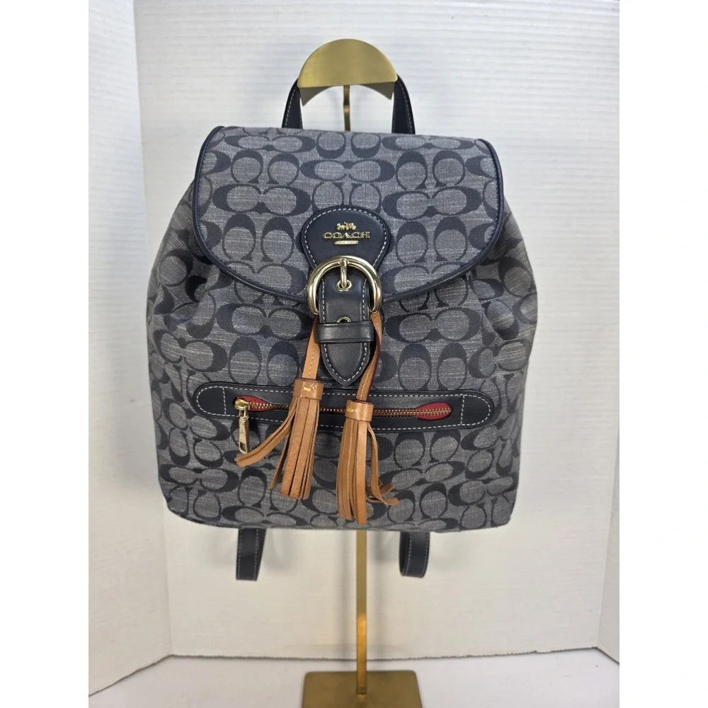 Coach Kleo Backpack in signature chambray w‎ smooth leather details B2257-C8162