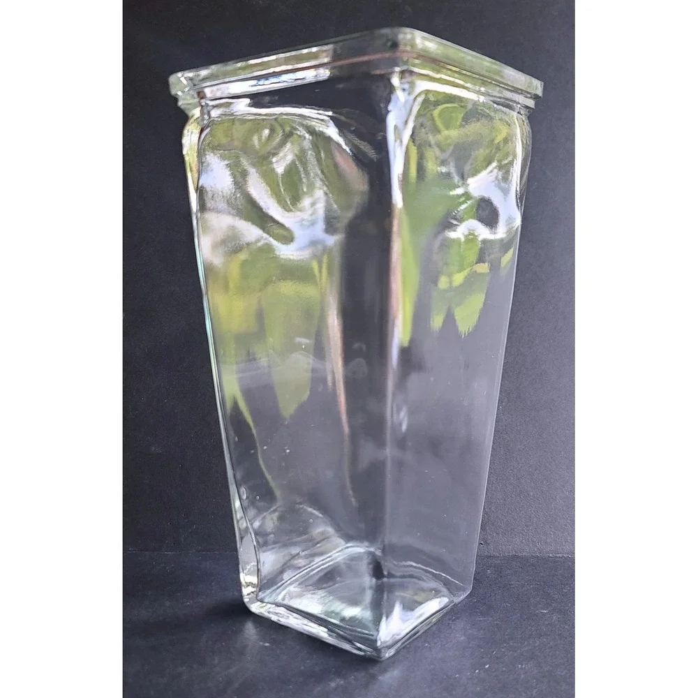 Hand Blown Art‎ Glass Tapered Square Neck Clear Heavy Vase Floral Centerpiece