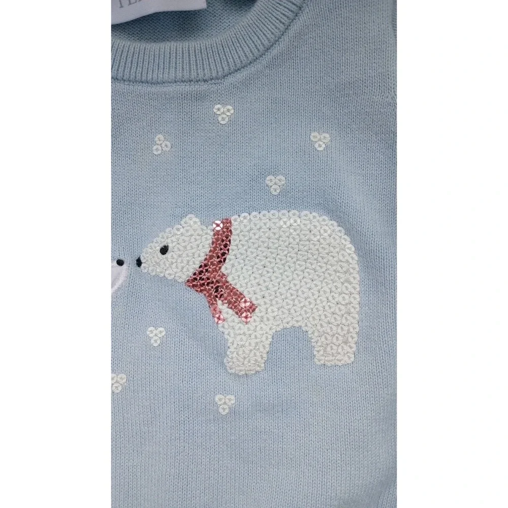 Baby Girl Children's‎ Place Sequin Polar Bear Sweater EUC 12-18 Mos