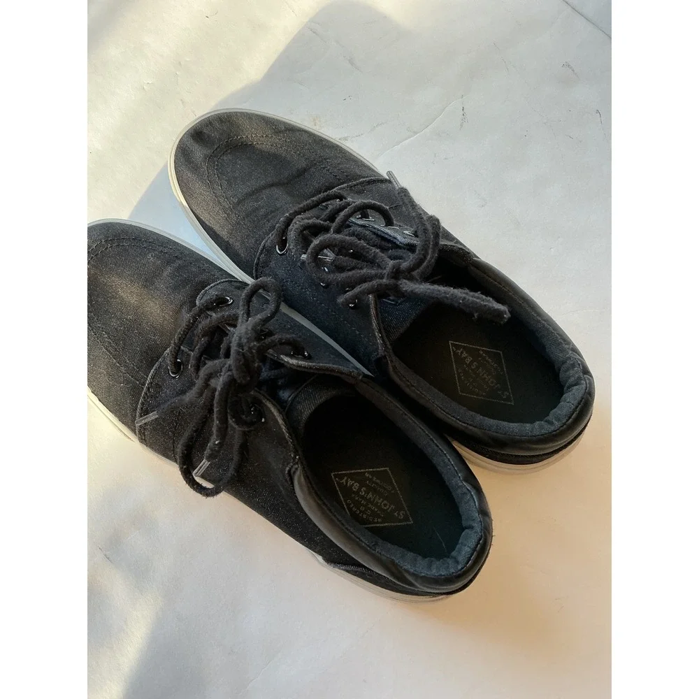 St Johns Bay Bryce Mens 8.5 Black Denim Low‎ Top Sneakers 016-6156 Skate Shoes