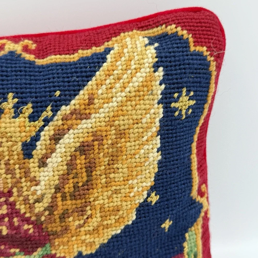 VTG Needlepoint Angel Pillow 9x9 Christmas Tapestry Decor Folk Art‎ Cottagecore