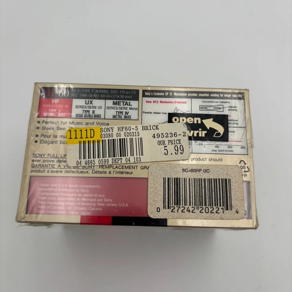 Sony HF 60 Cassette Tapes 5 Pack Gold New‎ Sealed Type I Normal Bias C-60HF