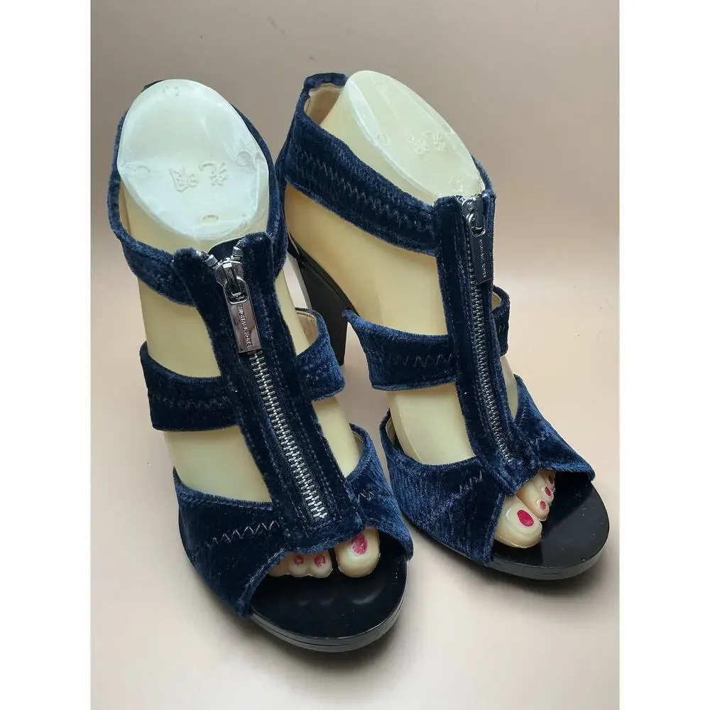 Michael Kors Berkley Blue‎ Velvet T-Strap Sz 9M, Preowned