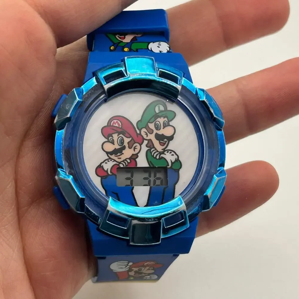 Accutime Super Mario Digital Watch Blue Bezel Working New Battery