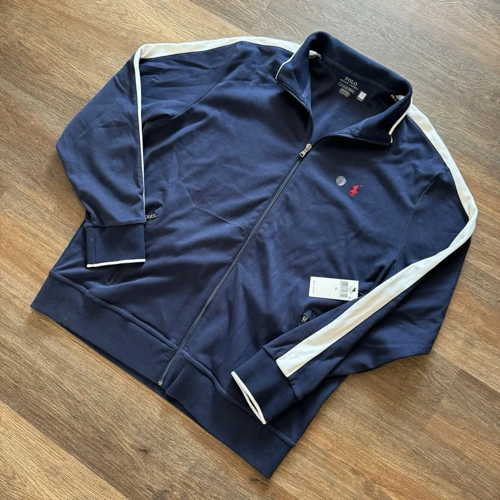 NWT Polo Ralph Lauren Track Jacket Navy Blue White Mens Sz XL‎ NWT