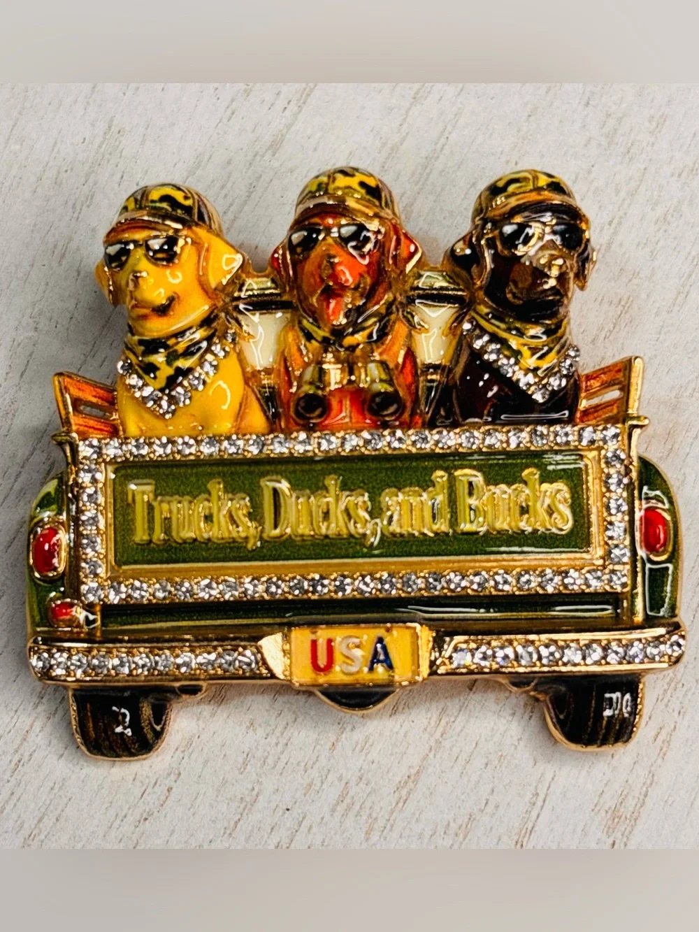 New Trucks Ducks and Bucks Labrador Retriever Pickup Truck Rhinestone Enamel
