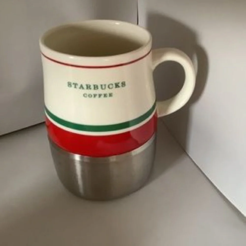 Starbucks White Red Green Stainless Steel Accent Coffee Mug