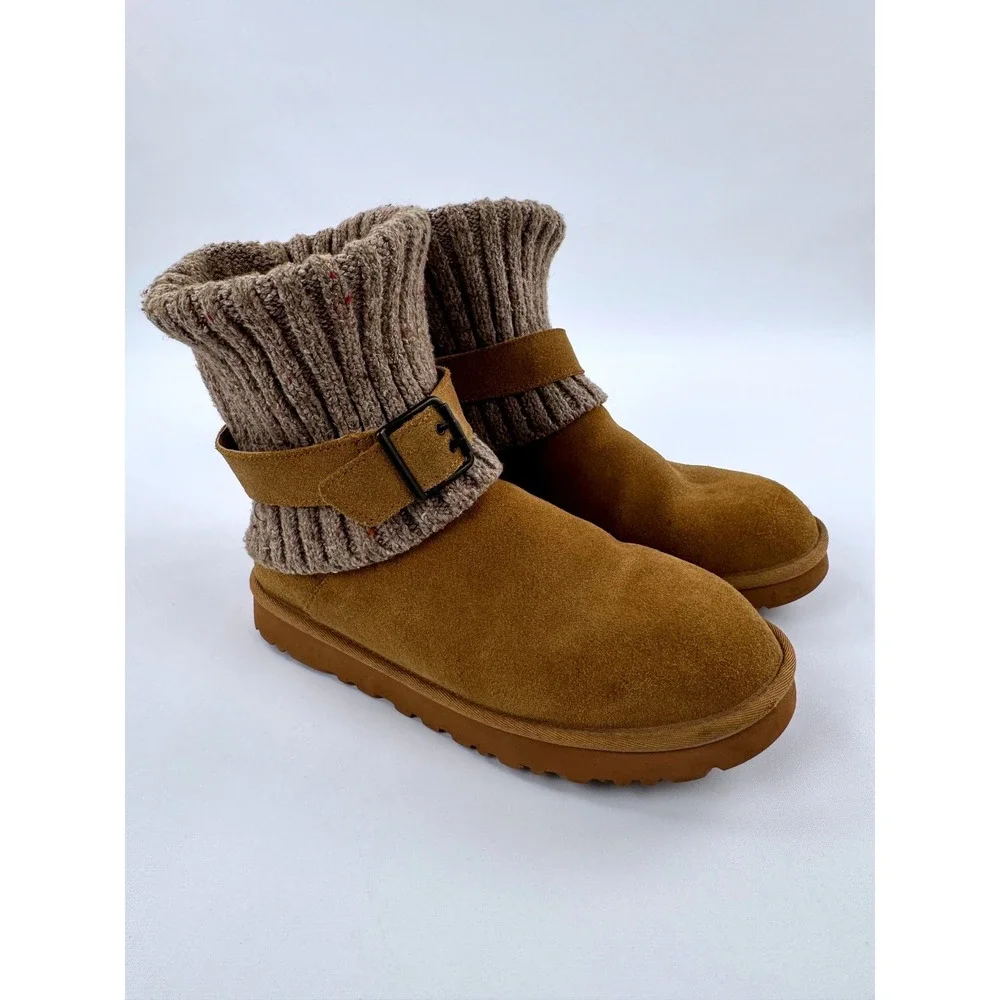 UGG Cambridge Sweater Boots Chestnut Brown Suede Knit Cuff‎ Size 10
