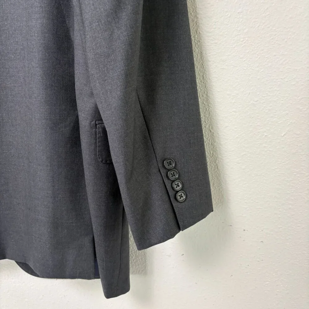 Hickey Freeman‎ Traveler Beacon Blazer Sport Coat Mens 46 Long Gray Worsted Wool