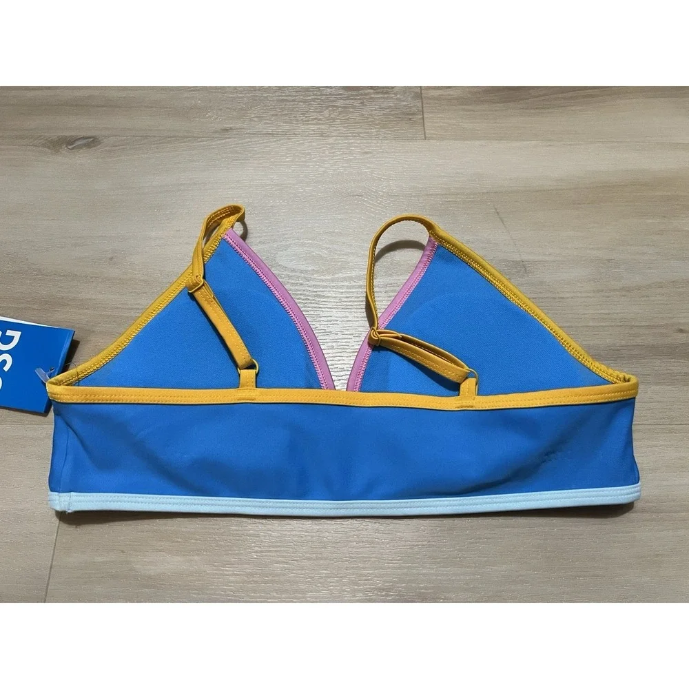 DSG Girls Bound‎ Bikini Top Aqua Blue Pink Trim Size Large 50+ UV Protection