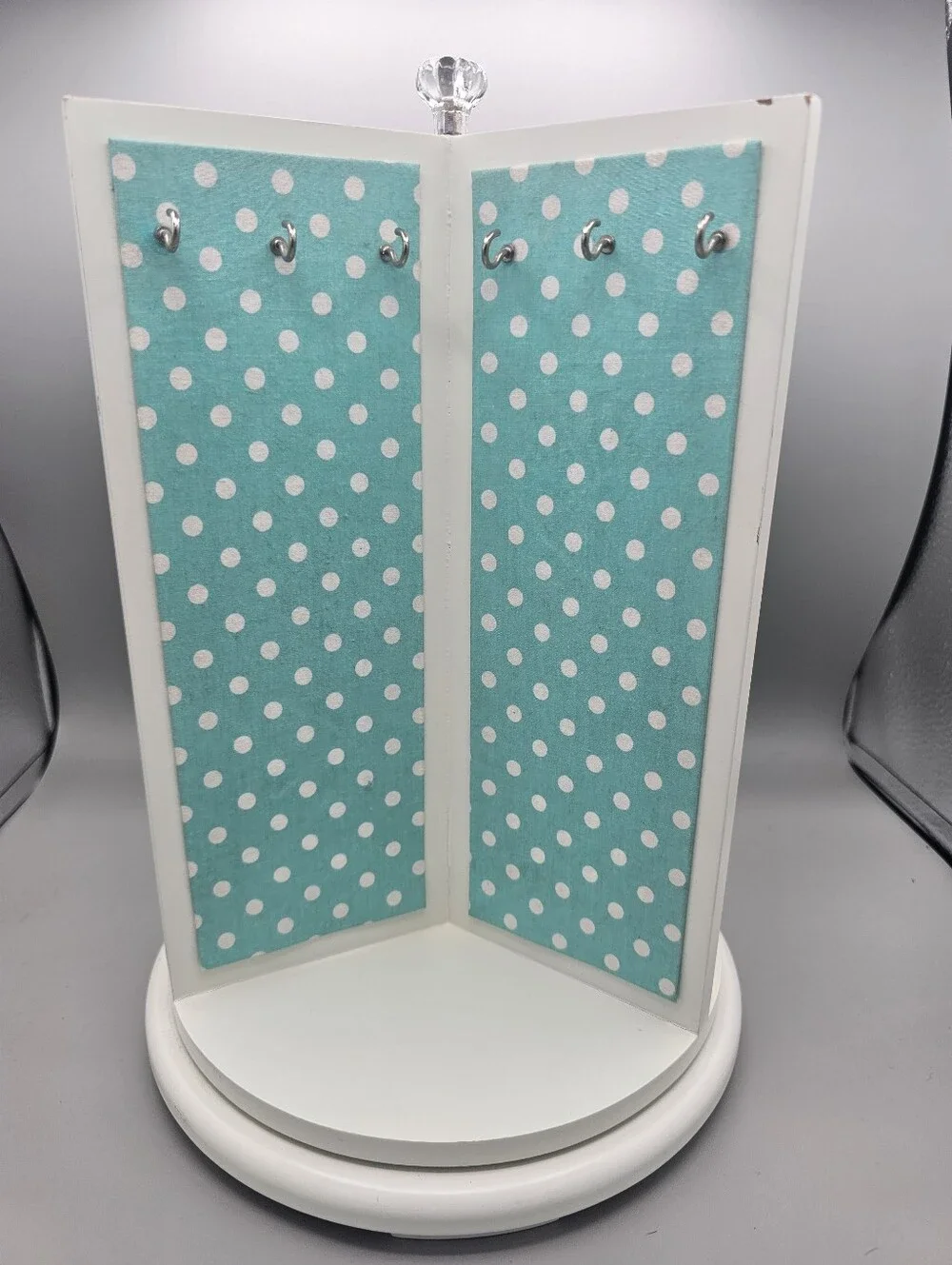Pottery‎ Barn Teen Rotating 3-sided White Turquoise Polka Dot Jewelry Organizer
