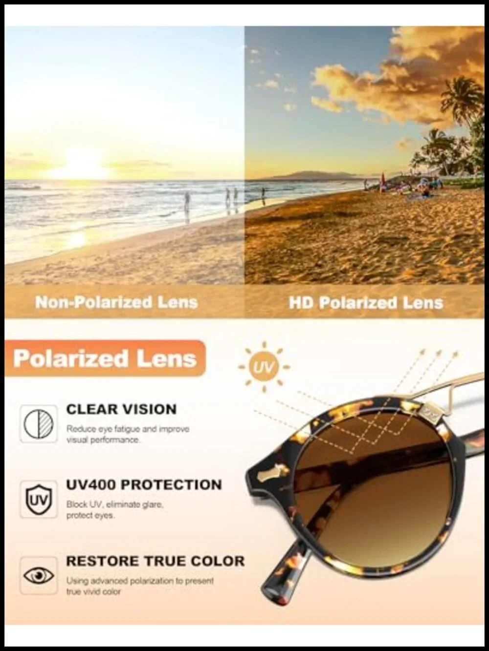 Vintage Round Double-Bridge Polarized Sunglasses UV Protection
