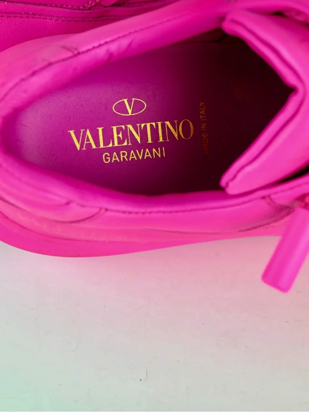 Valentino Garavani Neon Pink Lace-Up Sneakers