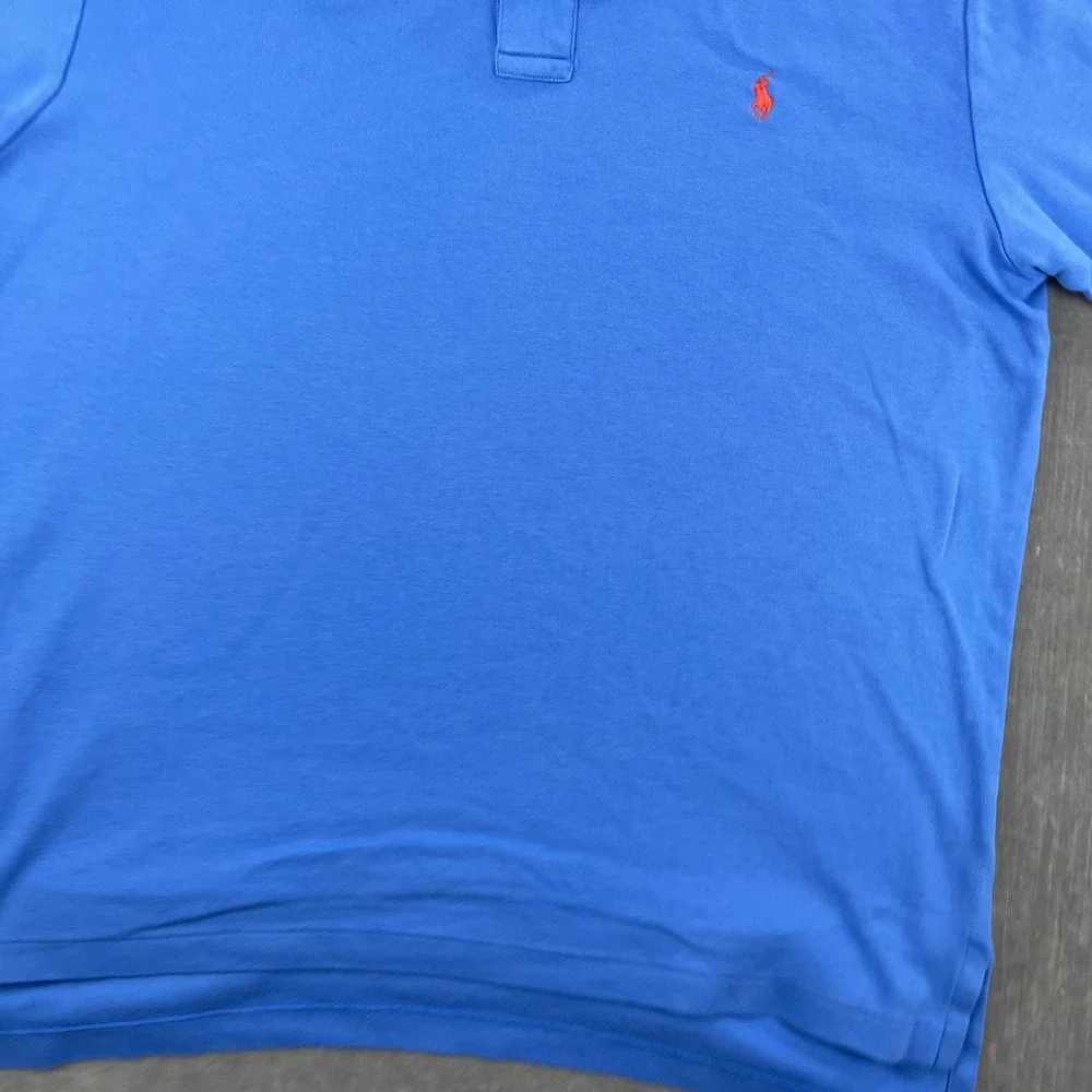 Polo Ralph Lauren Men Large Blue Short Sleeve Polo Shirt Orange Pony Logo