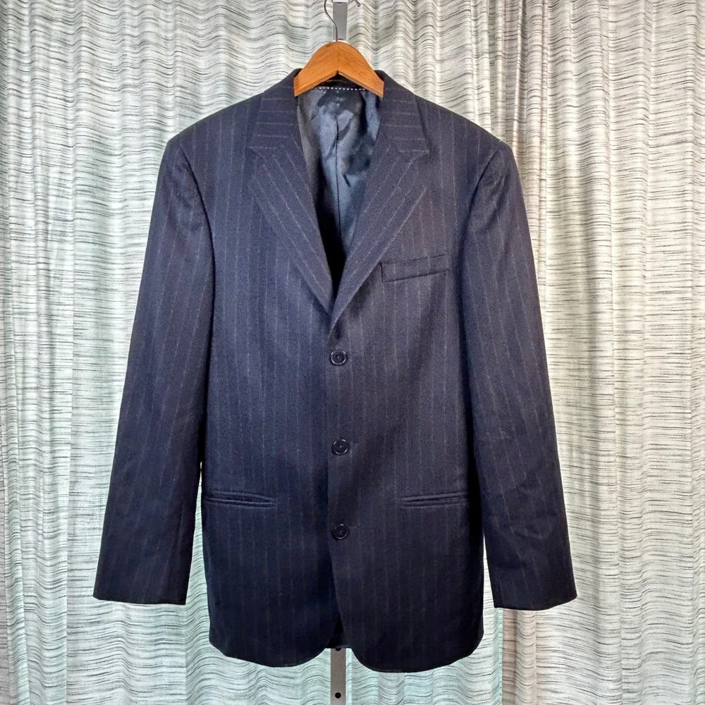 Structure Mens 40R Blazer‎ Pinstripe Blue Wool Blend Classic Fit Business Coat