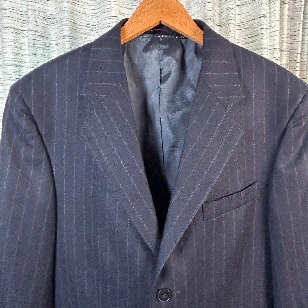 Structure Mens 40R Blazer‎ Pinstripe Blue Wool Blend Classic Fit Business Coat