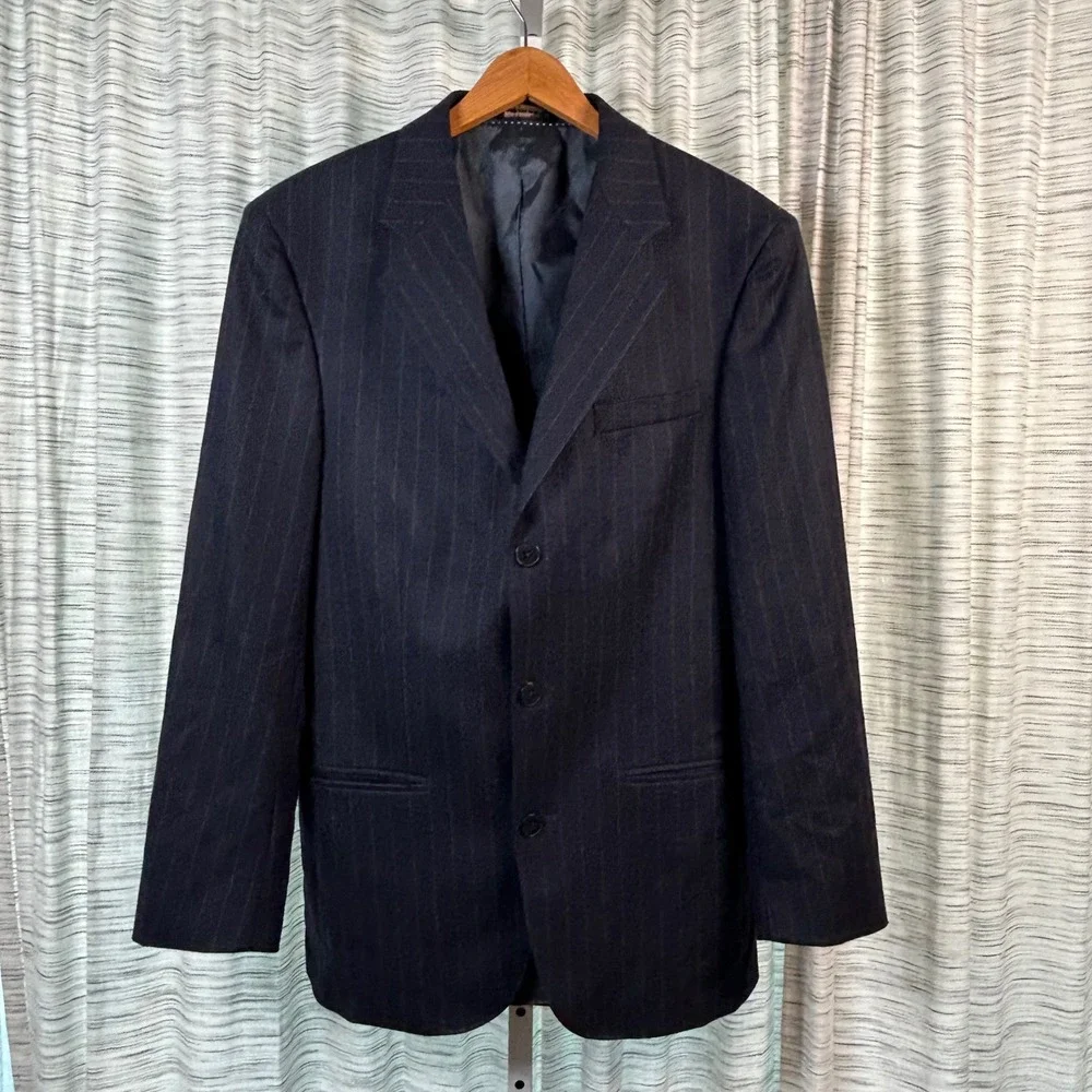 Structure Mens 40R Blazer‎ Pinstripe Blue Wool Blend Classic Fit Business Coat