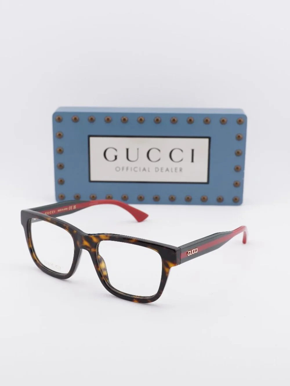 Gucci GG1870O 002 Square Eyeglasses 53mm - Havana / Green / Red