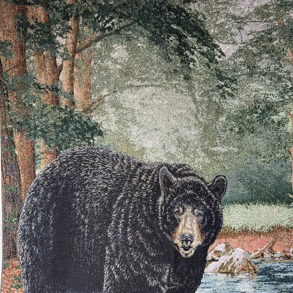 BLACK BEAR Wall Tapestry With Hanging Rod Cabin Hunting‎ Mancave Decor 35
