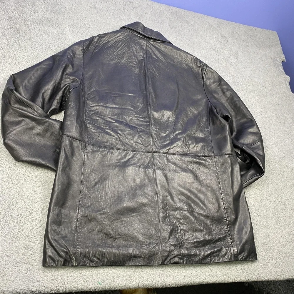 Uli‎ Knecht Jacket Mens 50 Black Lamb Nappa Leather Car Coat Button Front Lined