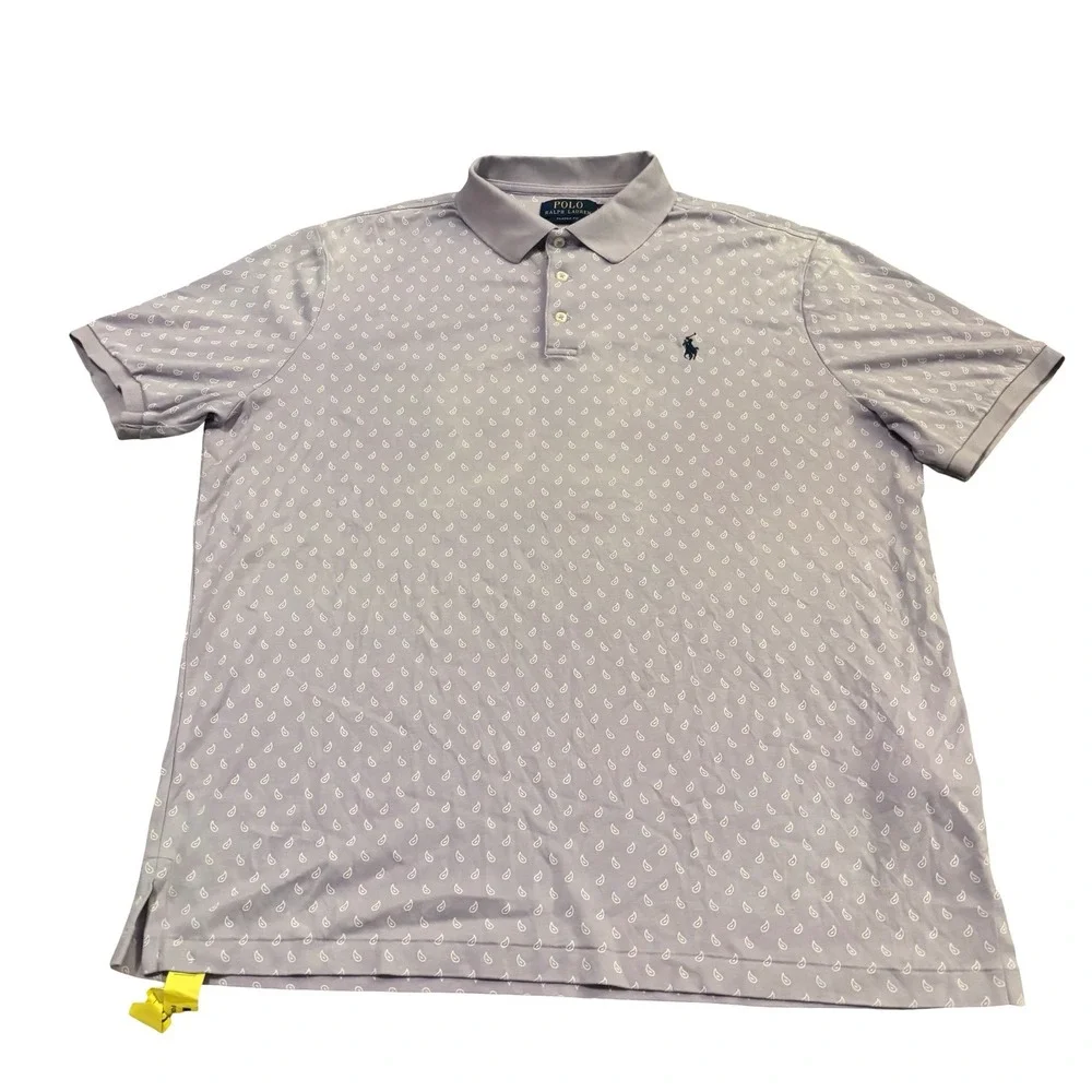 Polo Ralph Lauren Mens Classic Fit Lavender‎ Paisley Cotton Polo Shirt Large