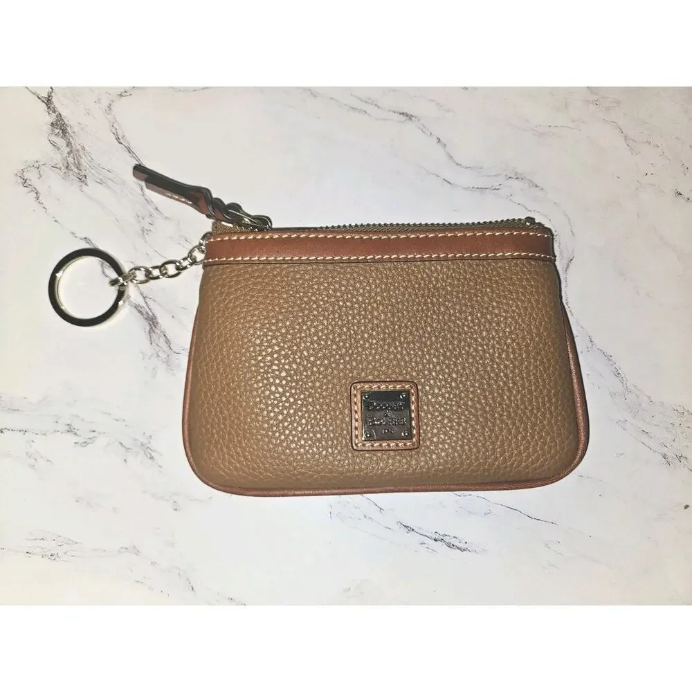 NWOT! Dooney & Bourke Pebble Grain Small Coin Case Brown 6.5x4.25