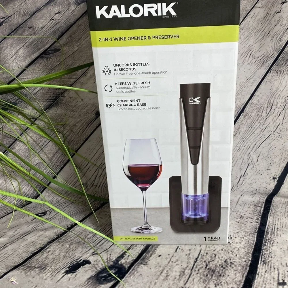 Kalorik 2-in-1 Wine Opener and Preserver - Stainless Steel - New In Box‎