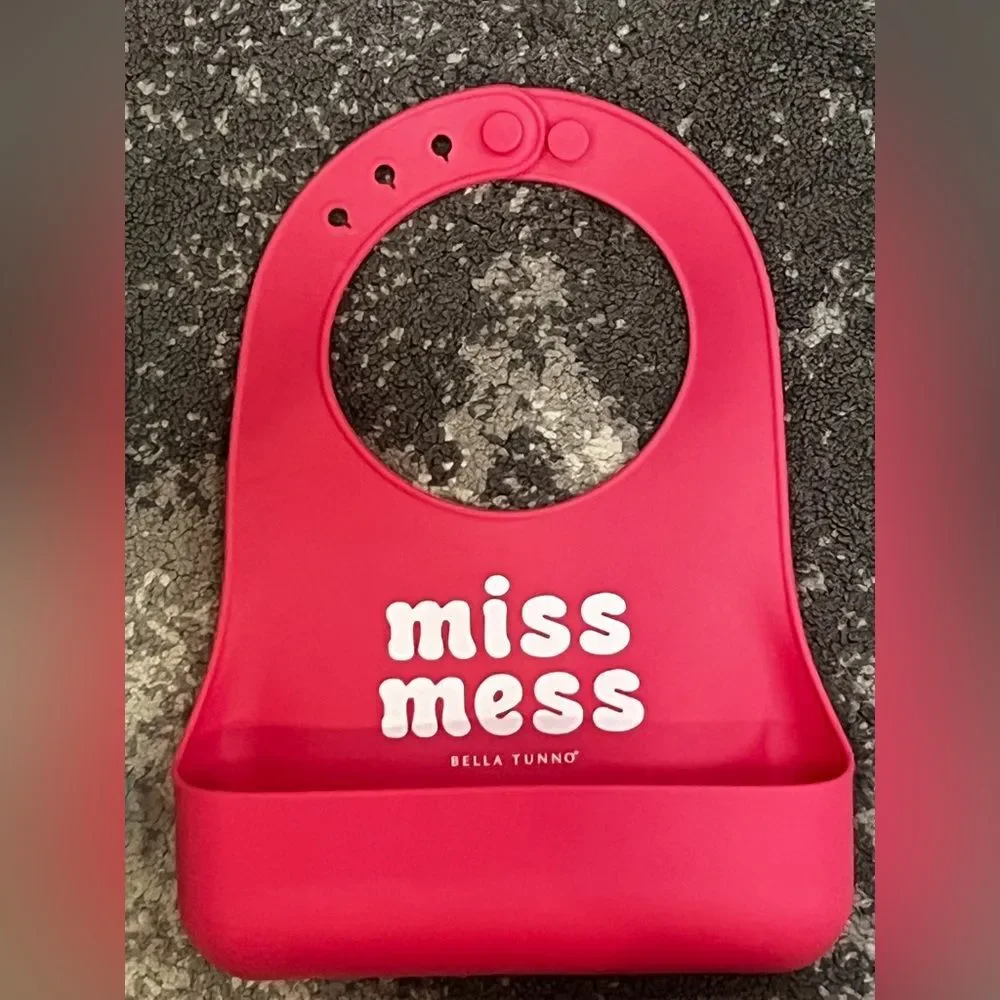 Bundle of Silicone Feeding Bibs Miss Mess Watermelon print Food Catcher Pocket