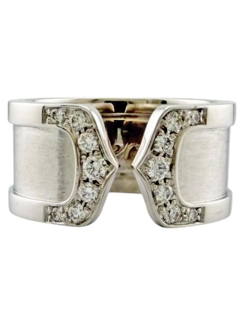 Cartier C2 Wide Ring 18k White Gold Diamond