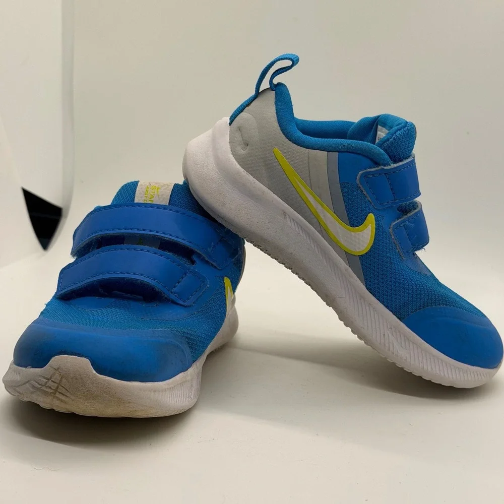 Nike Star Runner 2 Toddler Blue Yellow Hook Loop‎ Athletic Shoes Size 8C Sneaker
