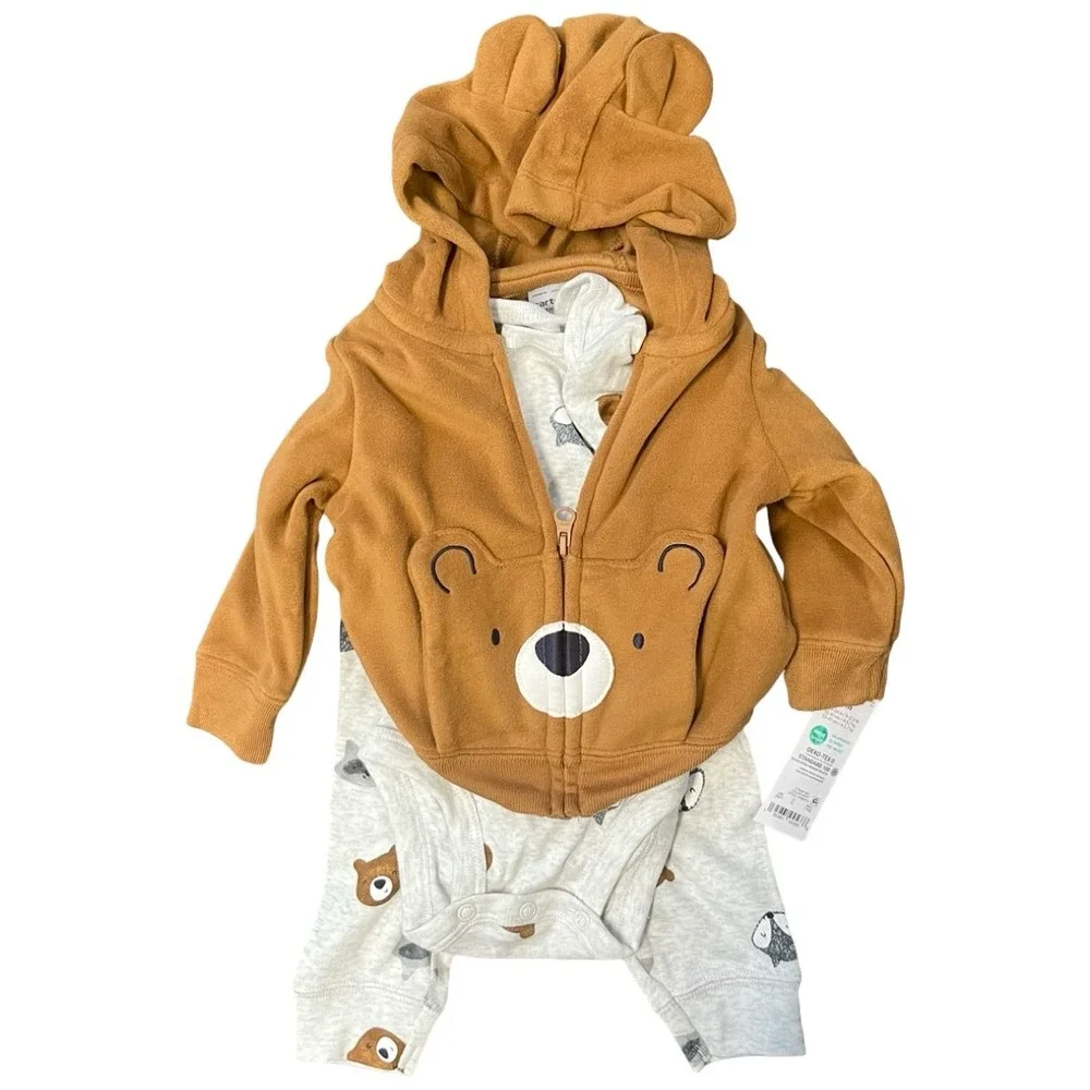 NWT Carters Just One You Baby 3-Piece Bear Hoodie Bodysuit Pants Set‎ 3M