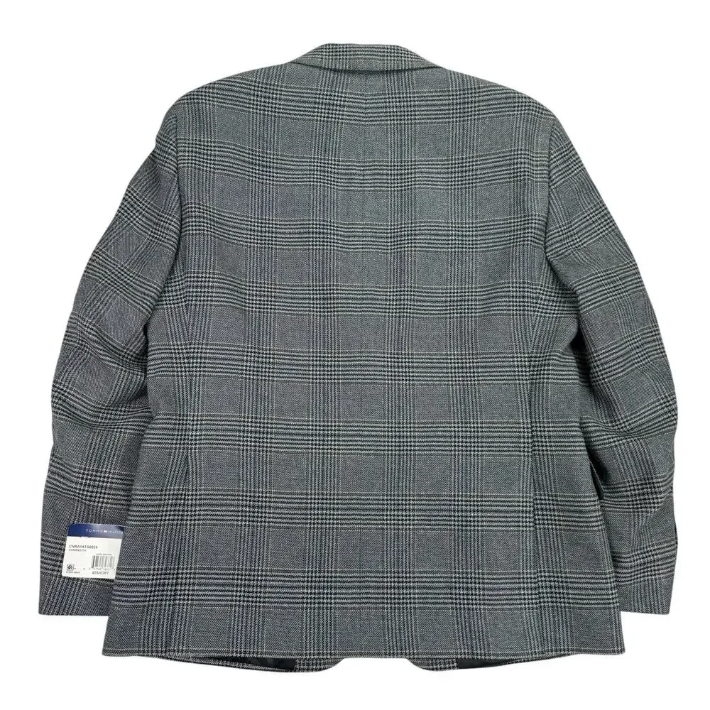 Tommy Hilfiger Mens TH Flex Conrad Modern Fit Check Sport Coat Gray Brown 42S