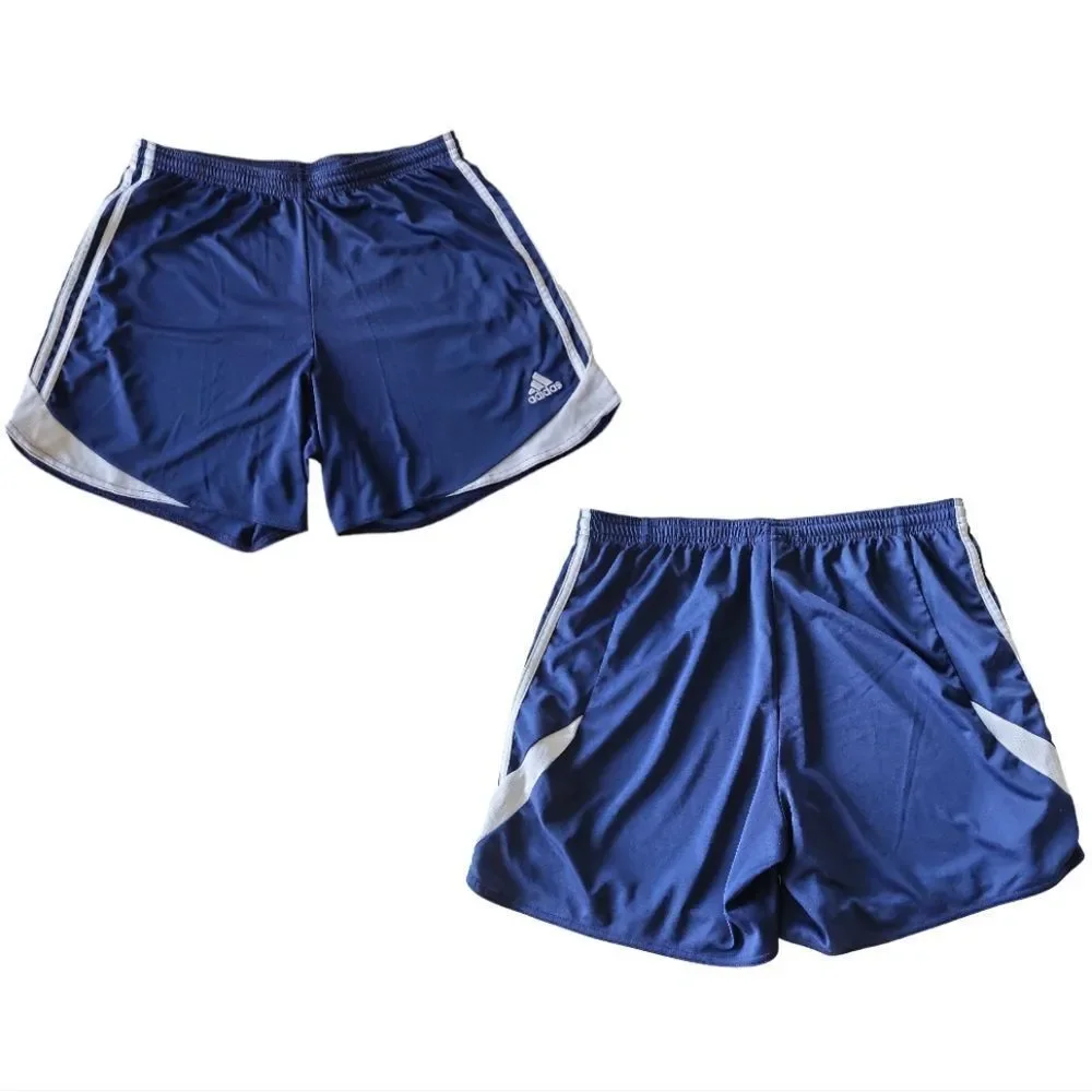 ADIDAS Blue/White Stripe ClimaCool 100% Polyester Athletic Shorts Size‎ L