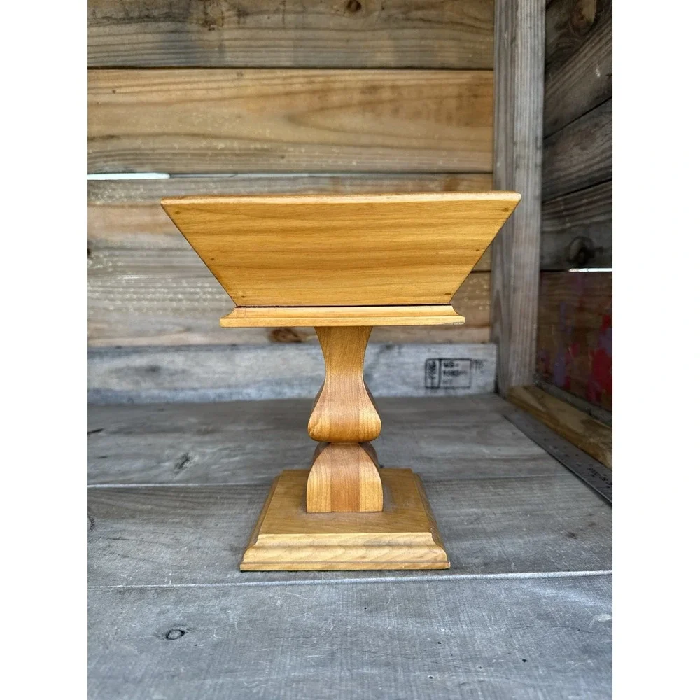 Vintage Wooden Pedestal Bowl Centerpiece MCM Square‎ Fruit Bowl /Candy Dish