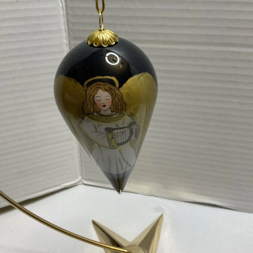 LI BIEN Christmas Angel Glass Ornament Reverse Painting Original‎ Blue Box