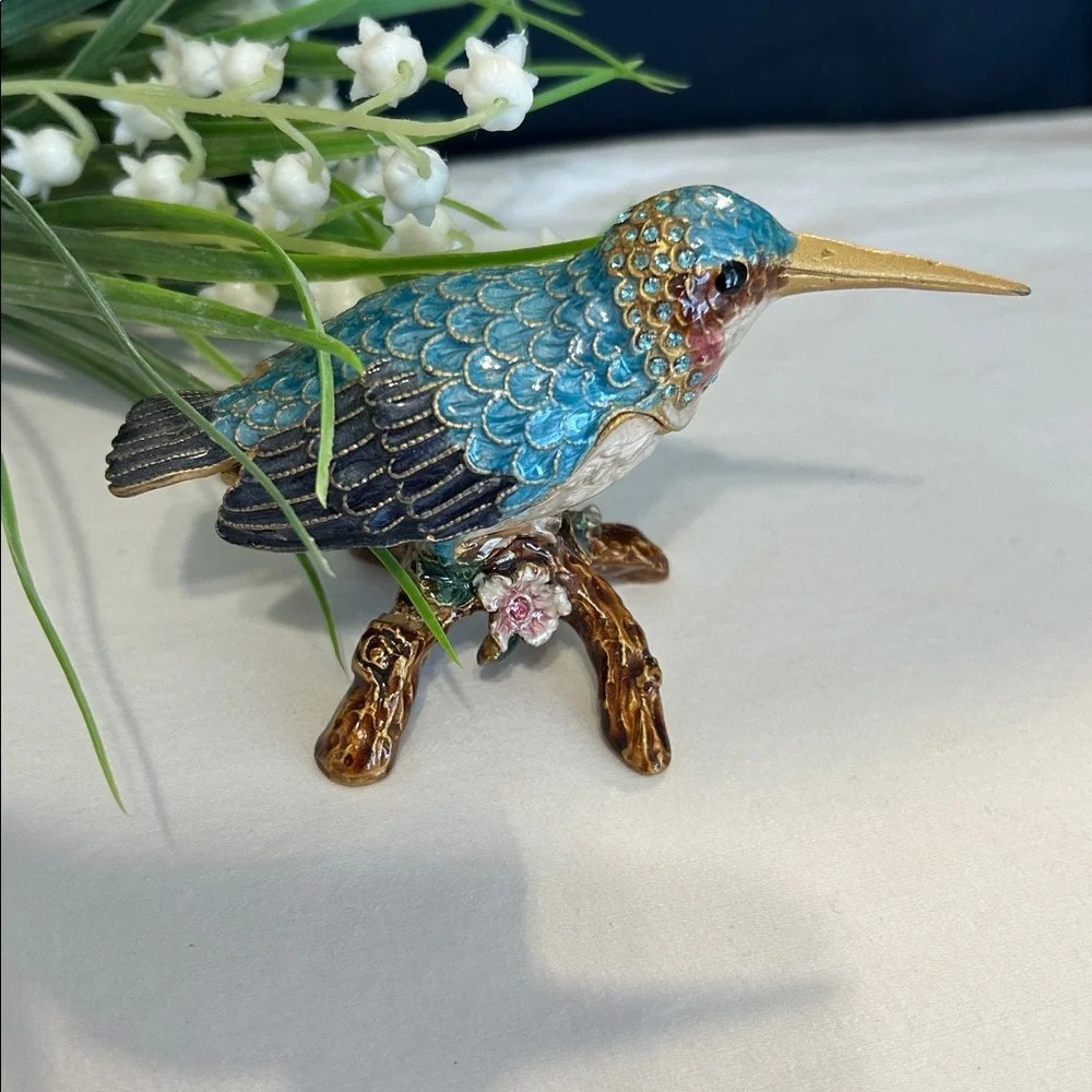Jeweled Peacock Ring Box Unique enameled Trinket box Vintage home decor