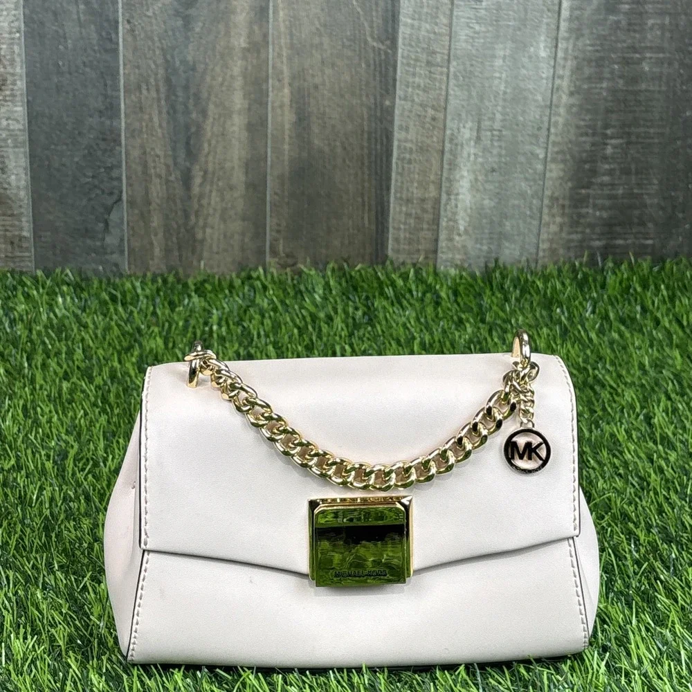 Michael Kors Pale Pink Leather Chain Clutch‎ Coquette Gold Hardware