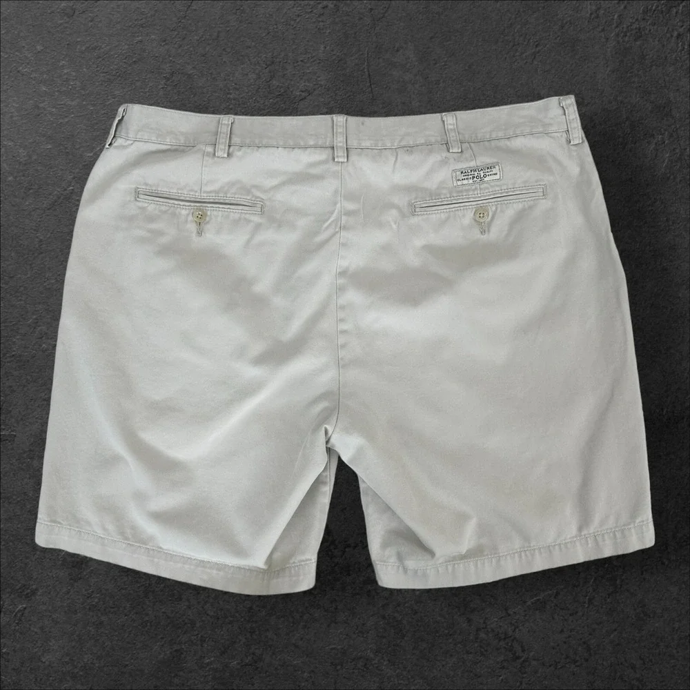 Polo‎ Ralph Lauren Chino Shorts Mens 42 x 9 Tan Khaki Flat Front Cotton Logo