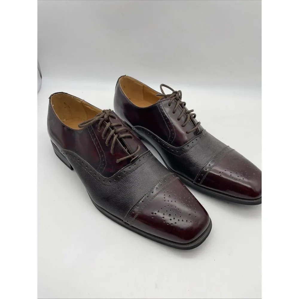 NWOB Men's GIORGIO‎ VENTURI Burgundy Oxford Dress Shoes Cap Toe Size 9.5 NEW