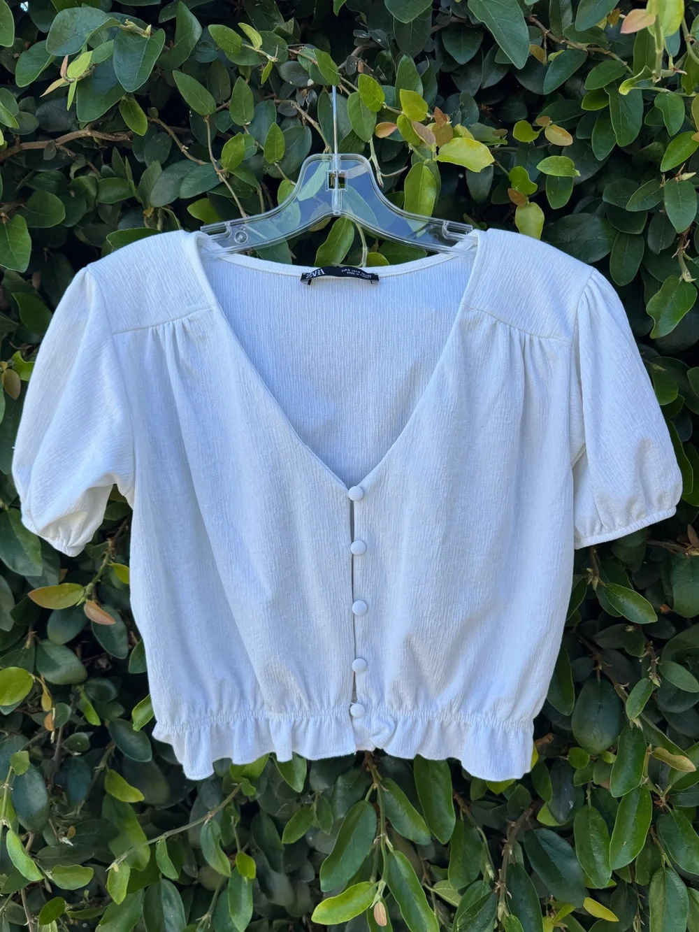 Zara Cropped V-Neck Button Front Top - White
