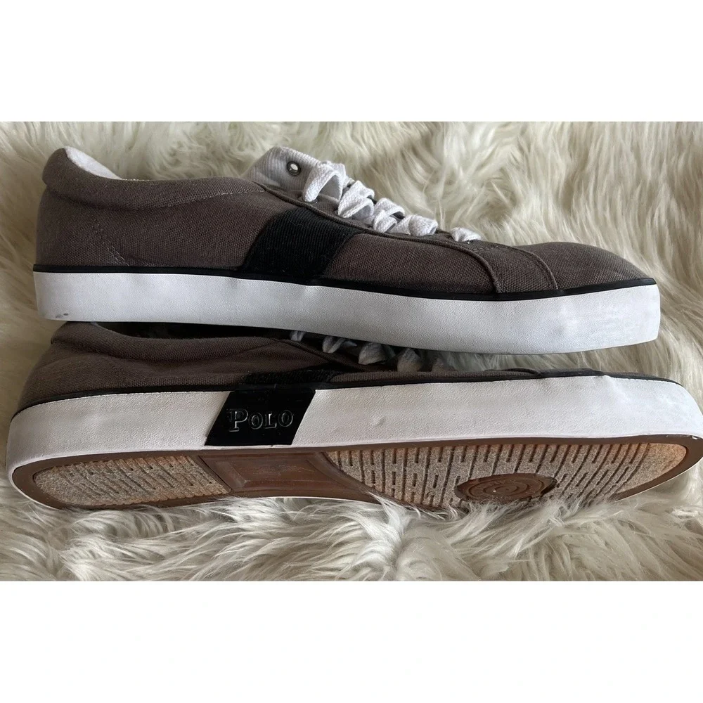 Men's Polo Ralph Lauren Giles Gray Black Size 13D‎ Shoes Sneakers Canvas Read