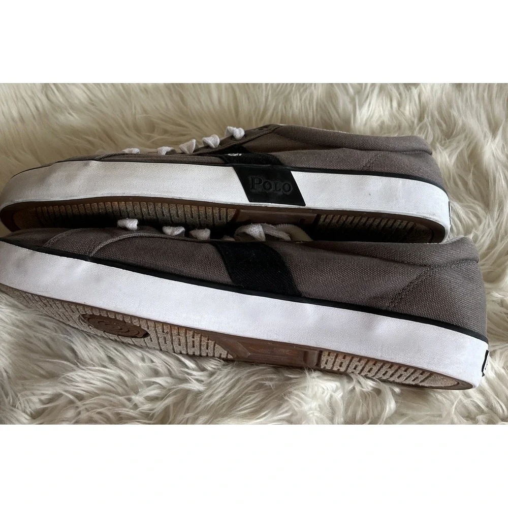 Men's Polo Ralph Lauren Giles Gray Black Size 13D‎ Shoes Sneakers Canvas Read