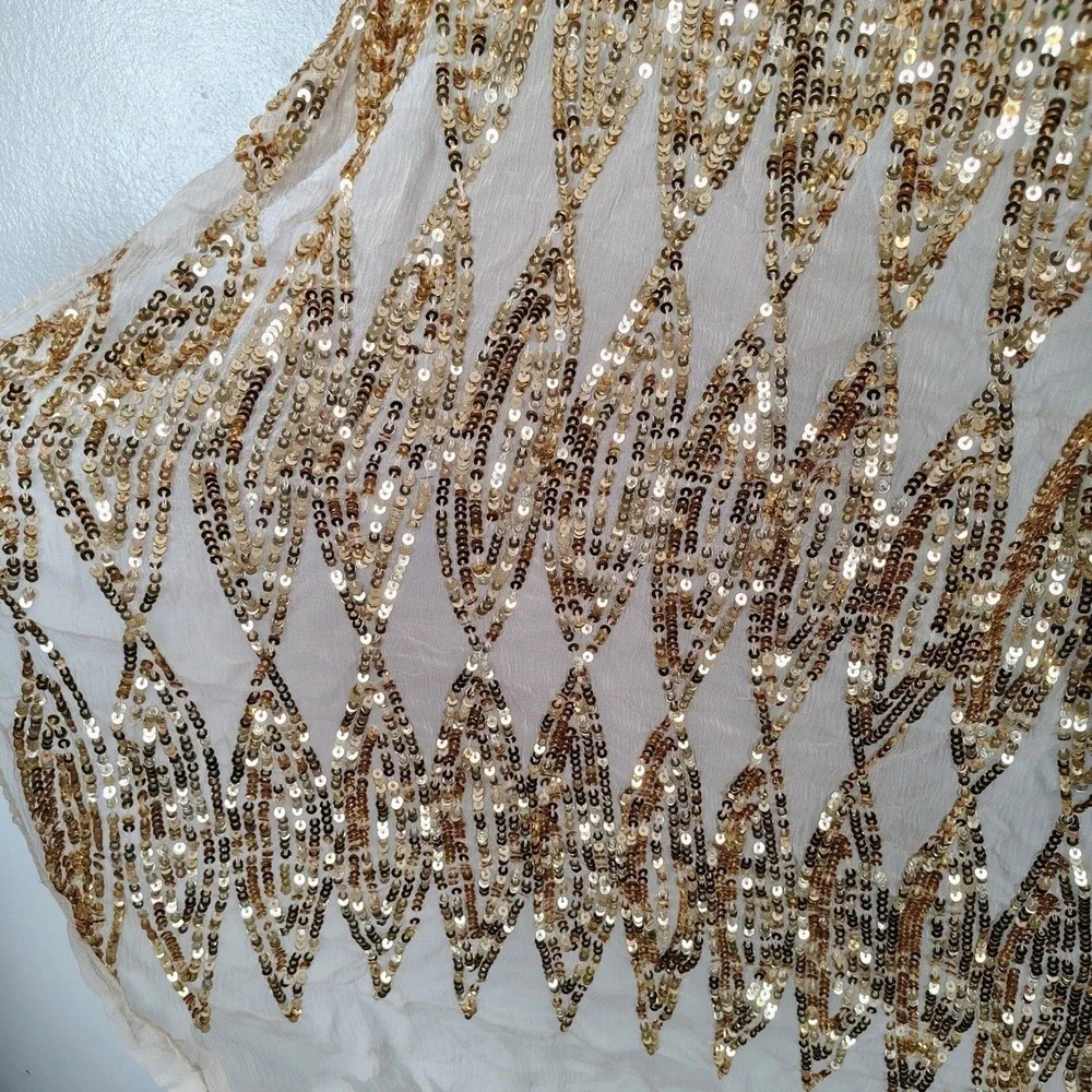 Gold Sequin 100% Silk Scarf Wrap Arabian princess gatsby roaring 20s art deco