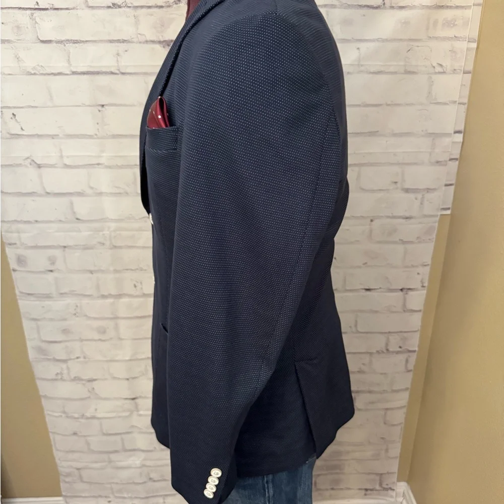 Tallia 42R Mason Fit For Lord & Taylor Unstructured Blazer Jacket Polka Dot Blue