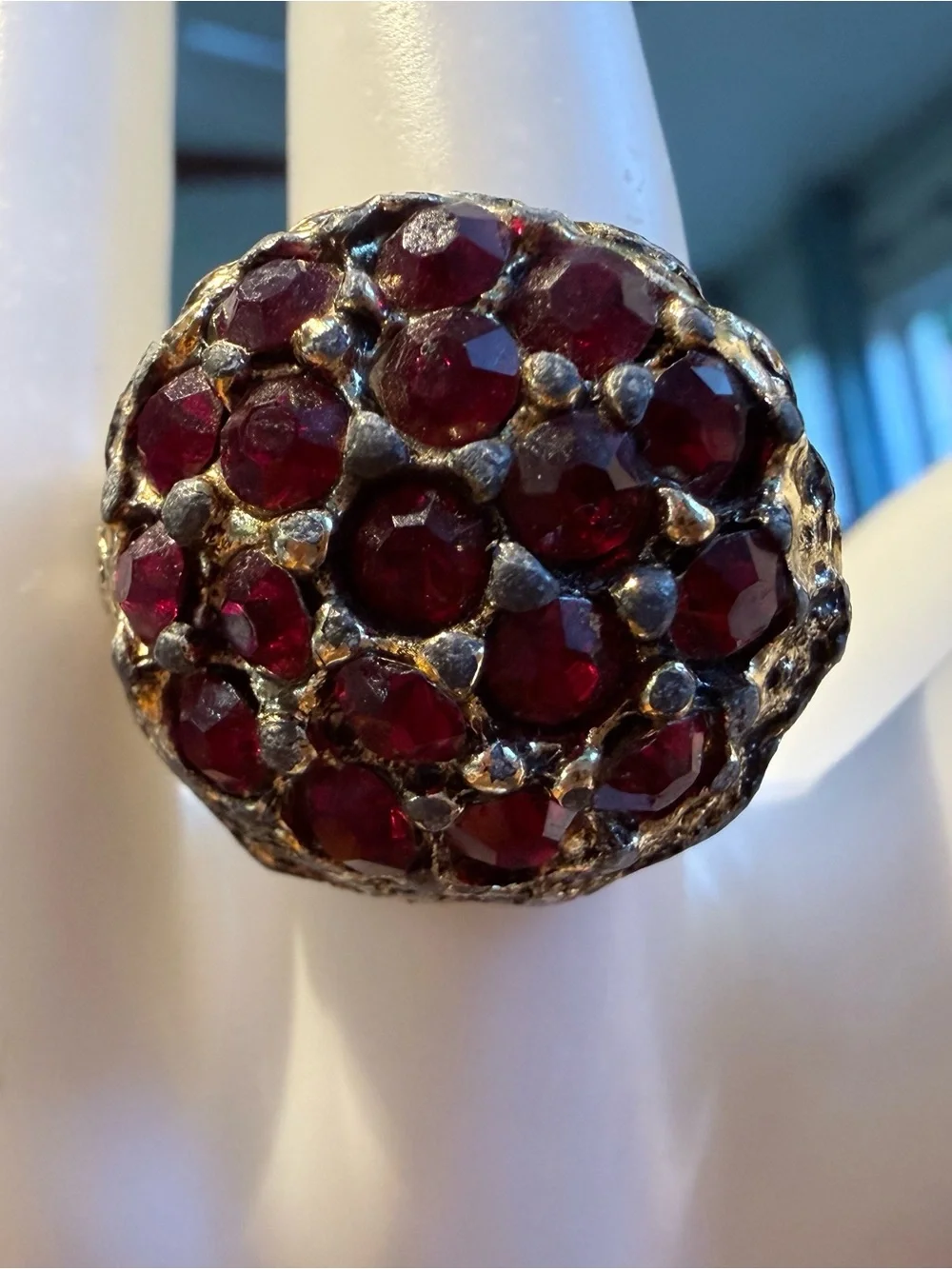 Vintage Ruby color Rhinestone Dome Cocktail Ring (Size 7)