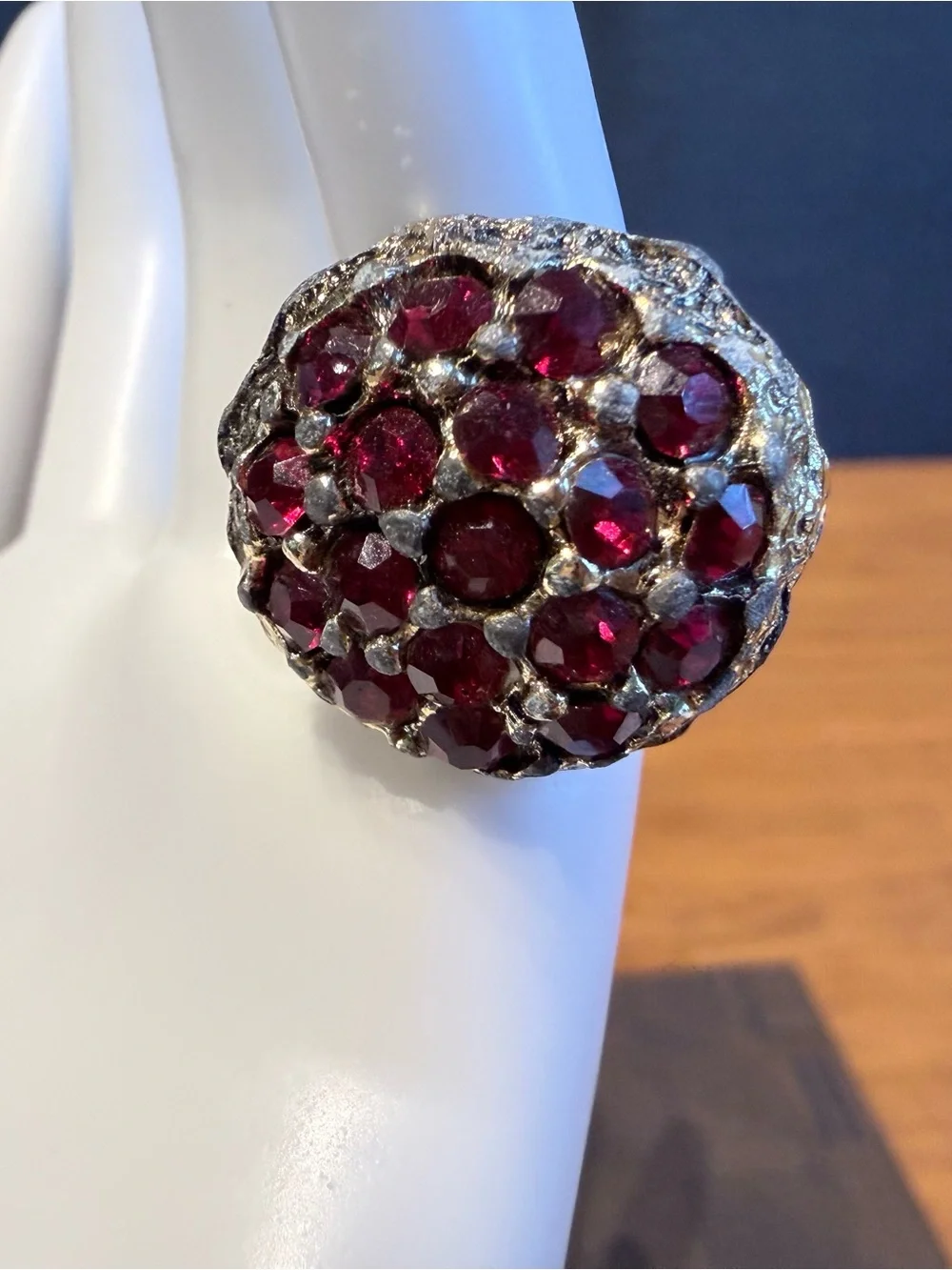 Vintage Ruby color Rhinestone Dome Cocktail Ring (Size 7)