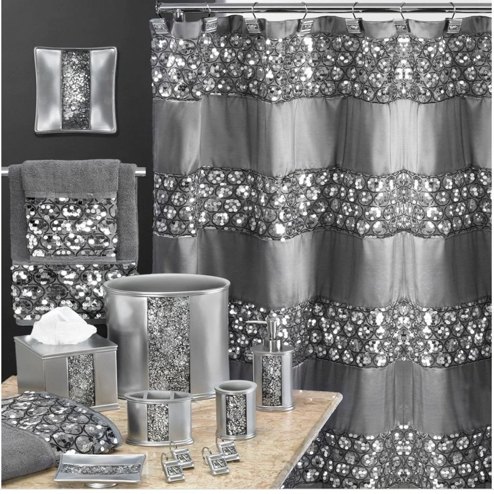 Silver Sinatra Bath Set Accessory 4 PC Mosaic Glass Popular Bath Sinatra